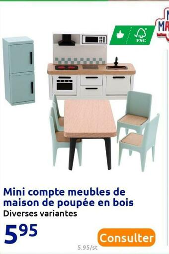Action Mini compte meubles de maison de poupée en bois offre