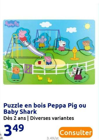 Action Puzzle en bois peppa pig ou baby shark offre