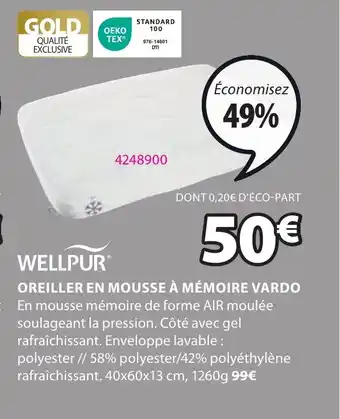 JYSK OREILLER EN MOUSSE À MÉMOIRE VARDO offre