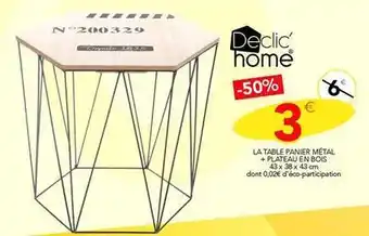 Stokomani Declic - la table panier métal + plateau en bois offre