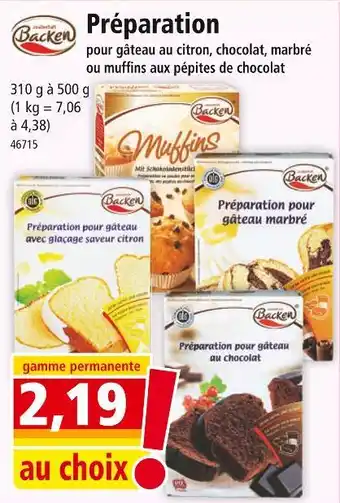 Norma Backen Préparation pour gâteau au citron, chocolat, marbré ou muffins aux pépites de chocolat offre