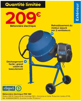 Castorama Scheppach Bétonnière électrique MIX 160 offre