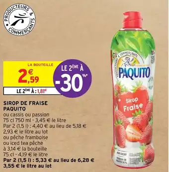 Intermarché Hyper SIROP DE FRAISE PAQUITO offre