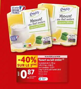 Lidl Yaourt au lait entier (2) offre