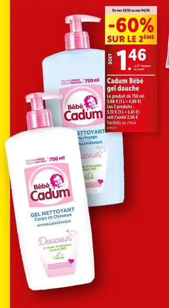 Lidl Cadum Bébé gel douche offre