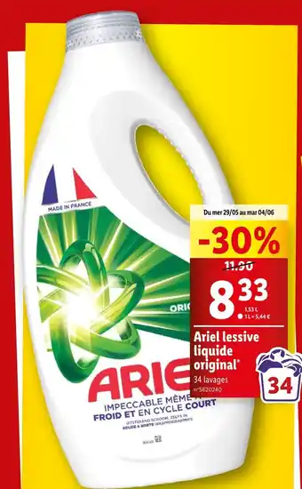 Lidl Ariel lessive liquide original offre