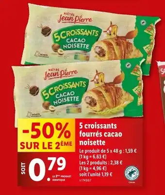 Lidl 5 croissants fourrés cacao noisette offre