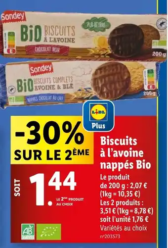 Lidl Biscuits à l'avoine nappés Bio offre