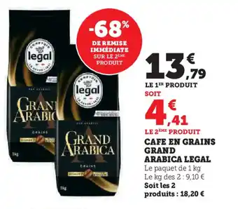 Hyper U CAFE EN GRAINS GRAND ARABICA LEGAL offre