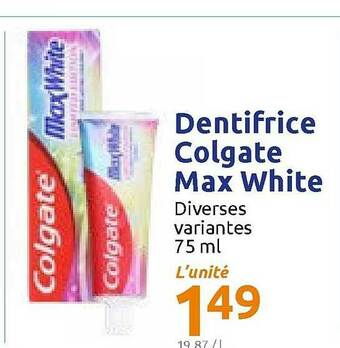 Action Dentifrice Colgate Max White offre