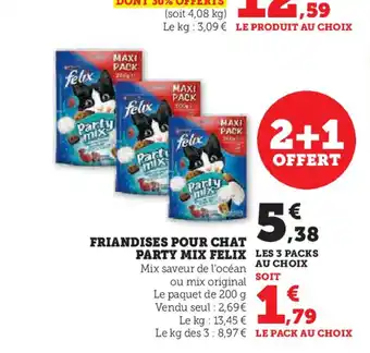 Super U FRIANDISES POUR CHAT PARTY MIX FELIX LES 3 PACKS offre