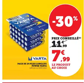 Super U PACK DE 24 PILES LONGLIFE offre