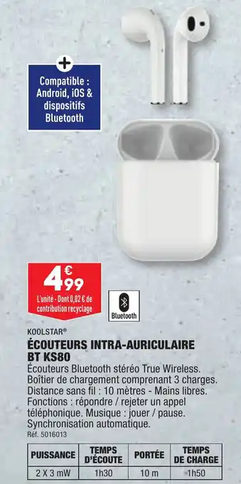 ALDI ÉCOUTEURS INTRA-AURICULAIRE BT KS80 offre