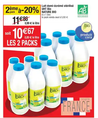 Cora x Carrefour Lait demi-écrémé stérilisé UHT bio NATURE BIO offre