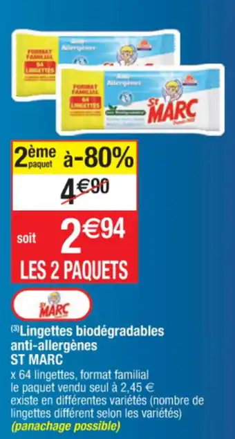 Cora x Carrefour Lingettes blodégradables anti-allergènes ST MARC offre