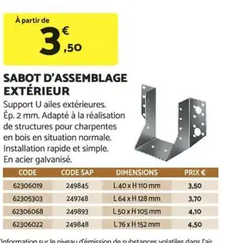 Bricomarché SABOT D'ASSEMBLAGE EXTÉRIEUR offre