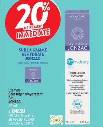 Cora x Carrefour Soin léger réhydratant bio JONZAC offre