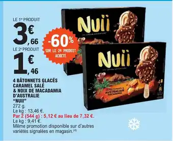 E.Leclerc 4 BÂTONNETS GLACÉS CARAMEL SALÉ & NOIX DE MACADAMIA D'AUSTRALIE "NUII" offre