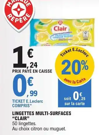E.Leclerc LINGETTES MULTI-SURFACES "CLAIR" offre