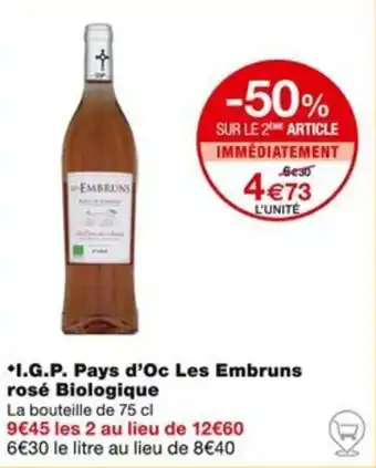 Monoprix *I.G.P. Pays d'Oc Les Embruns rosé Biologique offre