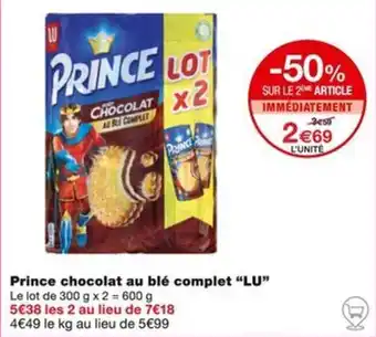 Monoprix Prince chocolat au blé complet "LU" offre