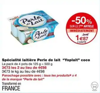 Monoprix Spécialité laitière Perle de lait "Yoplait" coco offre