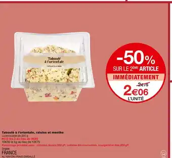 Monoprix Taboulé à l'orientale, raisins et menthe offre