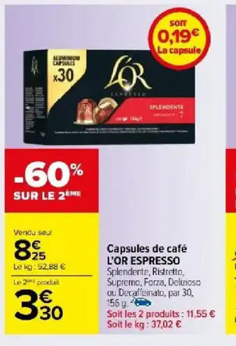 Carrefour Market Capsules de café L'OR ESPRESSO offre