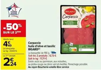 Carrefour Drive Bigard - carpaccio huile d'olive et basilic offre
