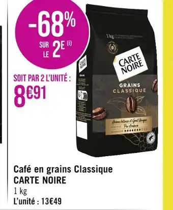 Géant Casino CARTE NOIRE Café en grains Classique offre