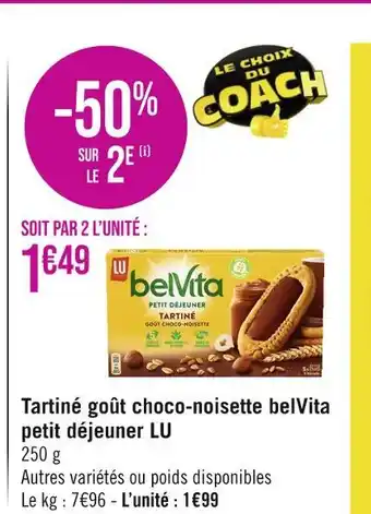 Géant Casino LU Tartiné goût choco-noisette belVita petit déjeuner offre