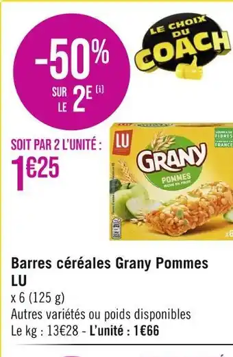 Géant Casino LU Barres céréales Grany Pommes offre