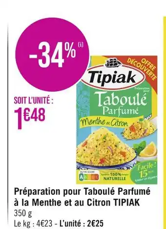 Géant Casino TIPIAK Préparation pour Taboulé Parfumé à la Menthe et au Citron offre