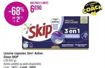 Géant Casino SKIP Lessive capsules 3en1 Active Clean offre