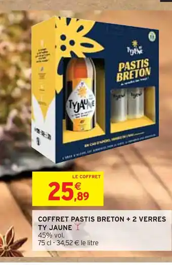 Intermarché TY JAUNE COFFRET PASTIS BRETON + 2 VERRES offre