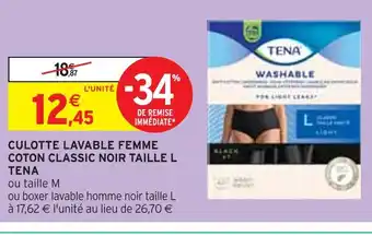 Intermarché TENA CULOTTE LAVABLE FEMME COTON CLASSIC NOIR TAILLE L offre