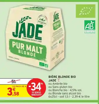 Intermarché JADE BIÈRE BLONDE BIO offre