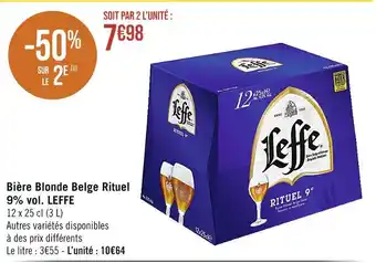 Casino Supermarchés LEFFE Bière Blonde Belge Rituel 9% vol offre