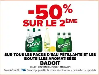 Carrefour SUR TOUS LES PACKS D'EAU PÉTILLANTE ET LES BOUTEILLES AROMATISÉES BADOIT offre