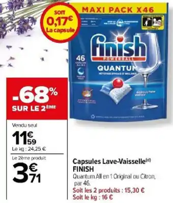 Carrefour Capsules Lave-vaisselle(d) FINISH offre