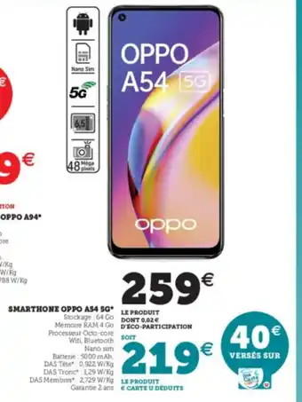 Super U Smartphone Oppo A54 5G offre