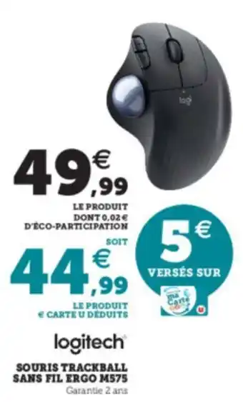 Super U Souris Trackball Sans Fil Ergo M575 offre