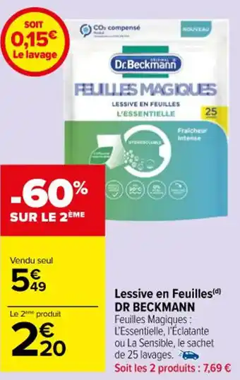 Carrefour Market Lessive en Feuilles(d) DR BECKMANN offre