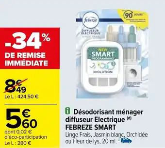 Carrefour Désodorisant ménager diffuseur Electrique (d) FEBREZE SMART offre