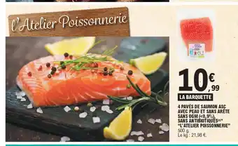 E.Leclerc 4 PAVÉS DE SAUMON ASC AVEC PEAU ET SANS ARÊTE SANS OGM (<0,9%), offre