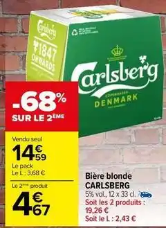 Carrefour Drive Carlsberg - bière blonde offre