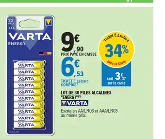 E.Leclerc LOT DE 30 PILES ALCALINES "ENERGY"(3) offre