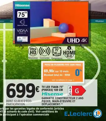 E.Leclerc TV LED 75A6K 75" offre