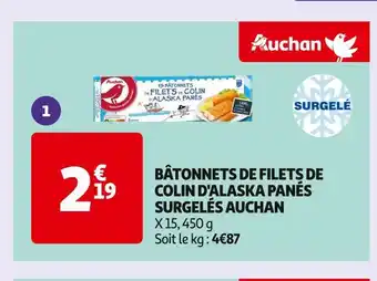 Auchan Supermarché AUCHAN BÂTONNETS DE FILETS DE COLIN D'ALASKA PANÉS SURGELÉS offre