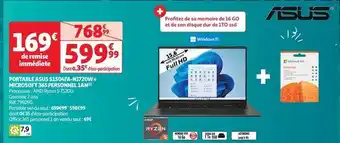 Auchan Asus - portable s1504fa-nj720w+ microsoft 365 personnel 1an offre